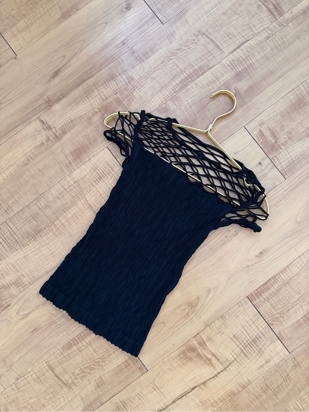 Unique Black Mesh-Detail Cap Sleeve Top One Size